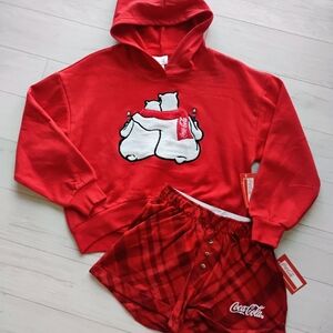 Coca Cola NEW Polar Bear Fleece Hoodie & Flannel Shorts